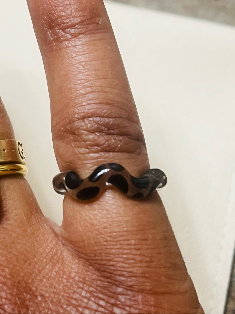 Wavy Resin Statement Ring in Black and clear